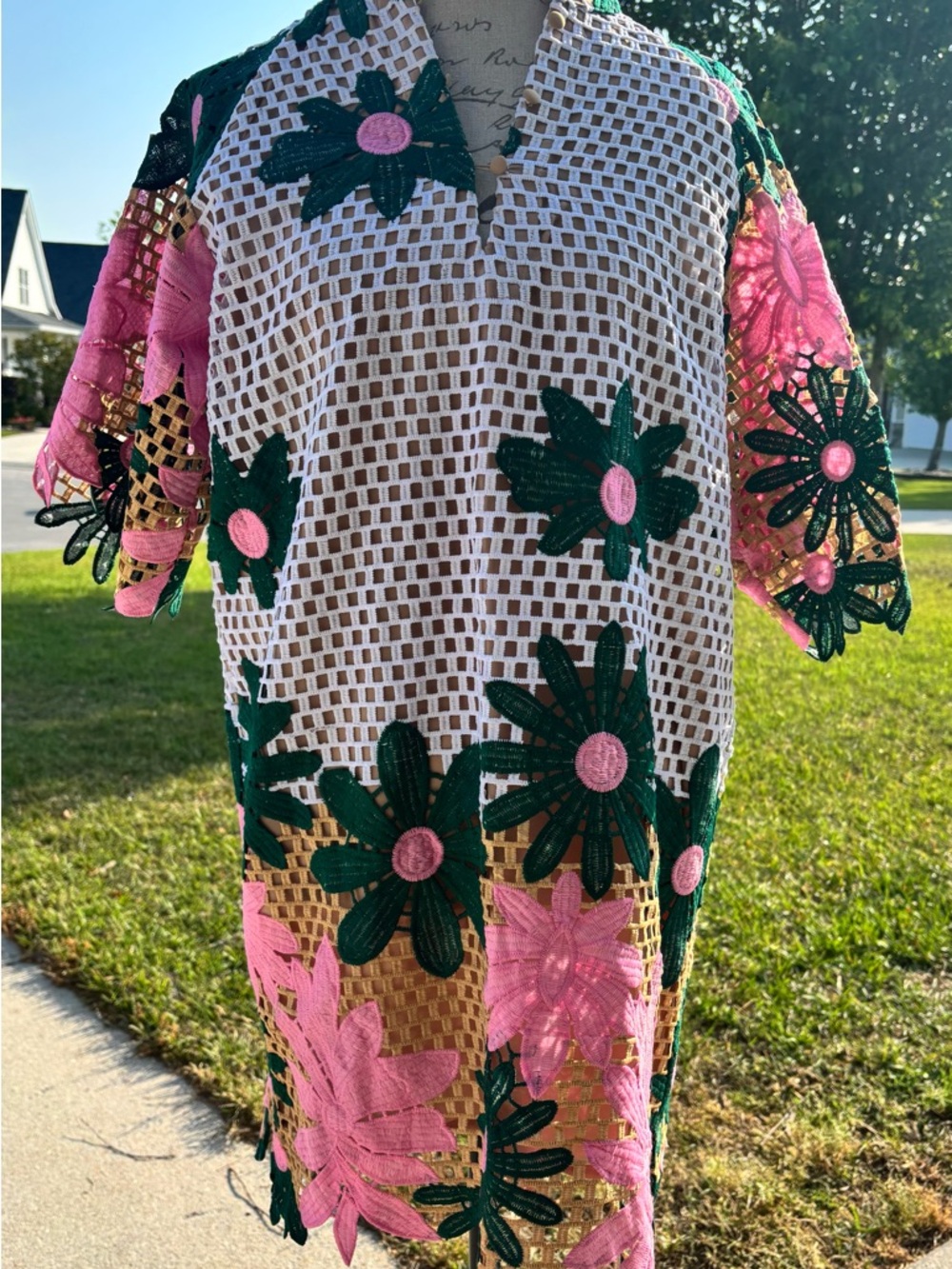 Buddy Love Pink & Green Floral Crochet Dress